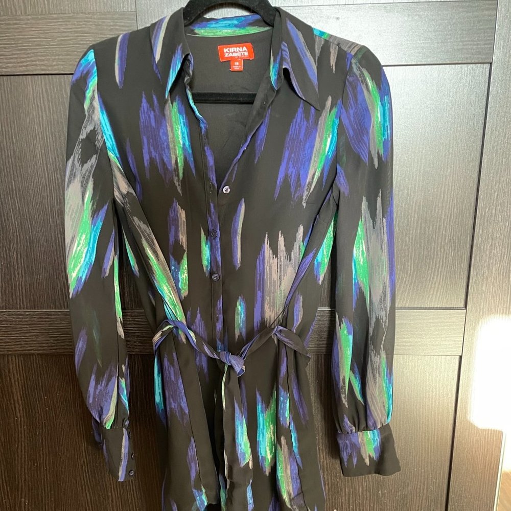 XS - Women's Button Front T-Shirt Dress with detachable matching belt.